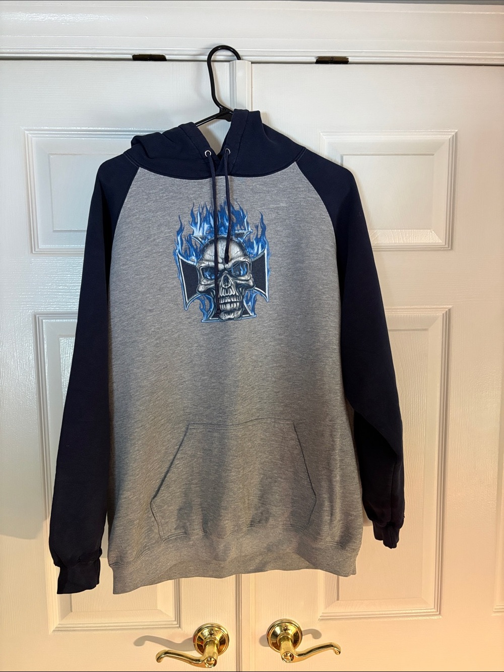 MTA Sport Gray & Navy Hoodie with Blue Flame Skull